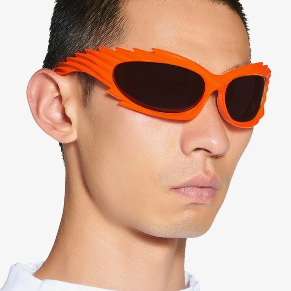 NEW BALENCIAGA SPIKE RECTANGLE SUNGLASSES IN ORANGE - Picture 5 of 9